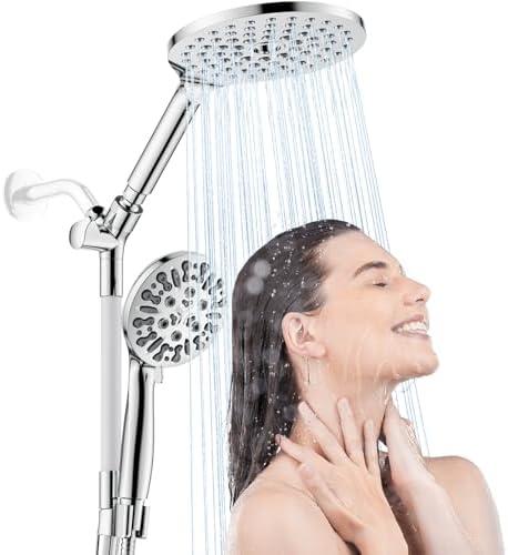 HOWUWEY Modern Dual Shower Head with Handheld Spray, 7.5" Rainfall Shower Head, 9 Modes Hand Showerhead, 78" Hose, Chrome