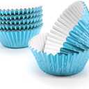 Cupcake Liners Light Blue,GOLF 100 Pack Standard Size Silver Foil Cupcake Liners Wrappers Metallic Baking Cups,Muffin Paper Cases