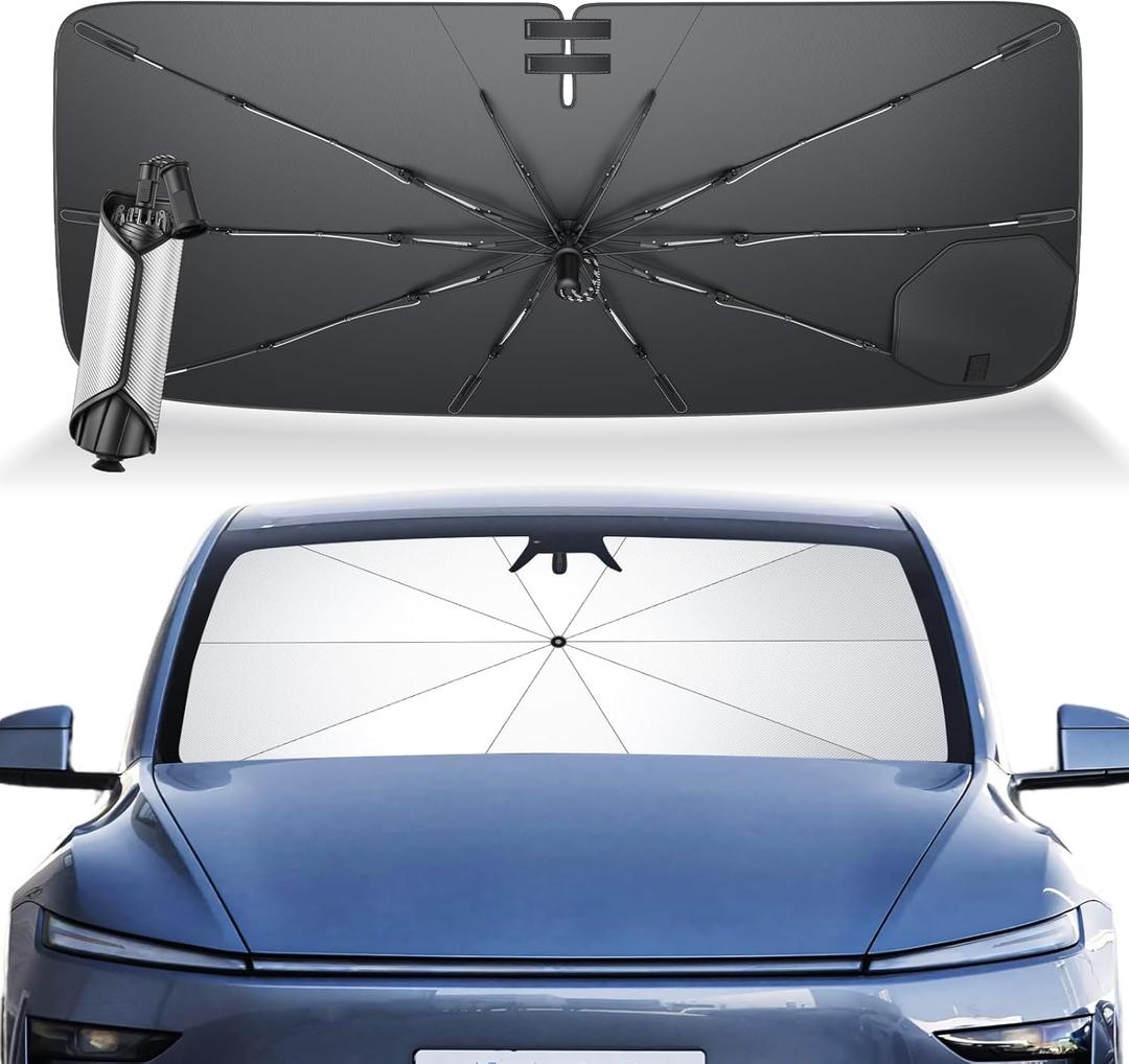Car Windshield Sun Shade Umbrella for Audi&B MW&Buick&Chevrolet&Ford&GMC&Honda&Hyundai&Jeep&Kia& L EXUS&Mazda&Mercedes&Nissan&&VW [600D Carbon Fiber] Upgraded Scratch-Resistant Handle