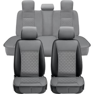 Elantrip Car Seat Cover Full Set Leather Car Seat Protector Universal fit for Most Cars SUVs and Trucks Water Proof Front and Rear Seat Protector Gray