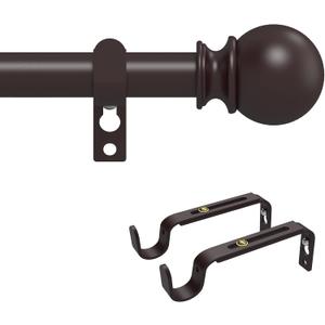 Curtain Rods for Windows 48 to 84 Inch, Max 90 Inch, 5/8 Inch Heavy Duty Decorative Curtain Rod with Ball End Caps, Adjustable Brackets Brown.