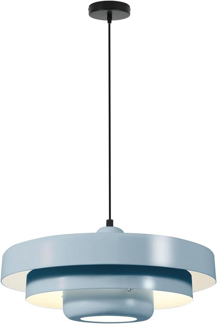 Minimalist Scandinavian Light Blue Pendant Light, 17.7" Large Adjustable Mid Century Hanging Light for Kitchen Island Dining Room Modern Apartment Pantry