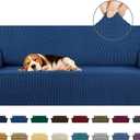 KEKUOU Stretch Sofa Cover Slipcover ，Couch Covers for 3 Cushion Couch Sofa pet Friendly (78"-94") Furniture Protector Sofa with Elastic Bottom for Kids,Dog, Jacquard Small Checked(Large,Classic Blue)