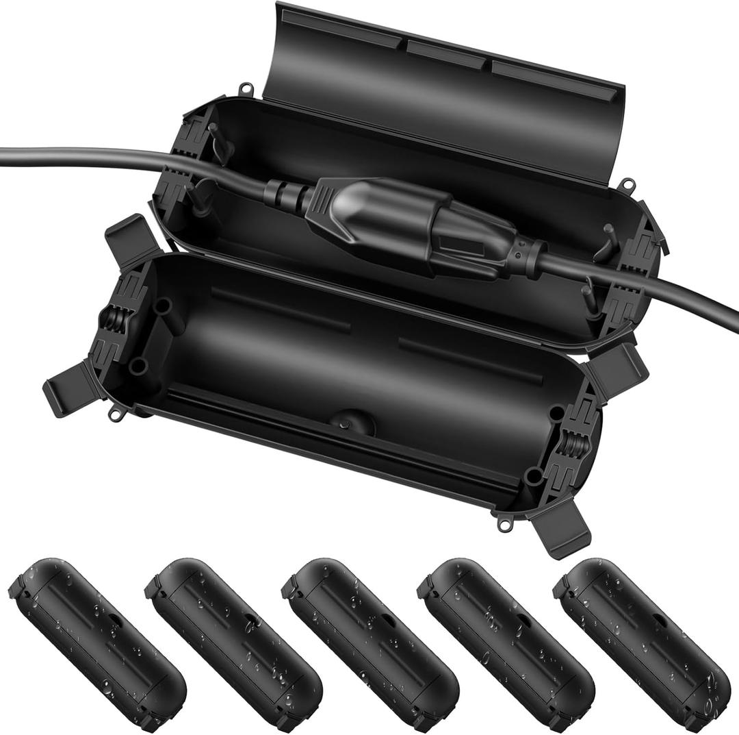 Flemoon [6 Pack] Outdoor Extension Cord Safety Cover with Waterproof Seal, Weatherproof Electrical Connection Box to Protect Outdoor Outlet, Plug, Socket, Christmas Holiday Decoration Light, Black