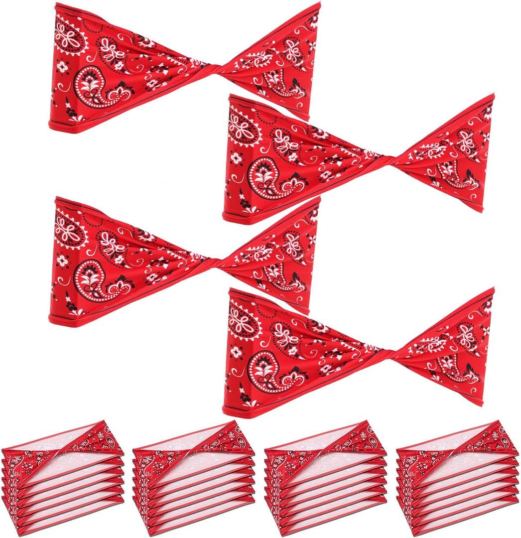 Newwiee 24 Pcs Western Party Chair Sashes Red Paisley Chairs Bands Spandex Floral Chair Cover Bands for Western Cowboy Themed Party Decorations
