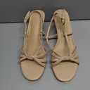 Coutgo Womens Strappy Sandals Slingback Kitten Low Heels Open Toe Buckle Strap Summer Party Dress Shoes (Beige) Size 10