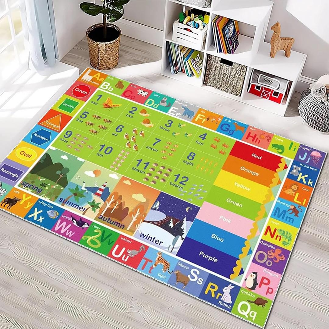 ABC Rug for Kids Playroom,Toddler Alphabet Mats Washable for Baby Area,Classroom,Play Room,Floor,Nursery(46ft /4872in)