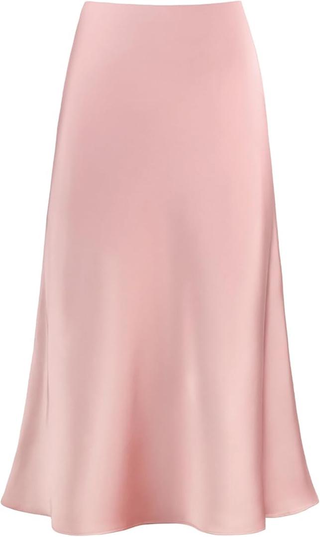 Modegal Women's Satin High Waist Hidden Elasticized Waistband Flared Casual A Line Midi Skirt, XL