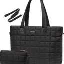 LOVEVOOK Laptop Tote Bag for Women, 15.6 Inch Large Puffer Work Tote Computer Bags, Quilted Women's Shoulder Purse Bag with Zipper, Teacher Office Handbag for Travel College Business, Gifts, Black