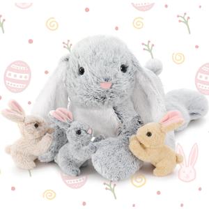 BENINY 4Pcs Easter Bunny Stuffed Animal- 24" Big Stuffed Bunny Rabbit Plush Toy Gifts for Kids - Cuddly Mommy Bunny Surprise with 3 Small Bunnies Inside