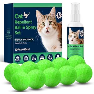 Cat Repellent Ball &,Spray, Dog Repellent, Natural Peppermint Oil Cat & Dog Deterrent Spray 60ml Outdoor and Indoor, Keep Cats Out of Yard Permanently, Protect Your Yard and Furniture