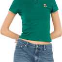 Forever 21 Women's Short Sleeve Fitted Stretch Tee with Button Placket (Medium, Green)