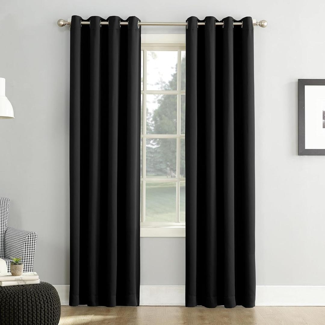Sun Zero Soho Blackout Energy Efficient Grommet Curtain Single Panel, 54" x 63", Black