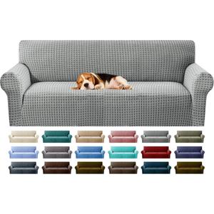 MAXIJIN Stretch Couch Cover Sofa Covers for 3 Cushion Couch (71"-91" Washable Sofa Slipcovers with Non-Slip Foam & Elastic Strap, Dog Cat Pet Friendly Furniture Protector (Large, Light Gray)