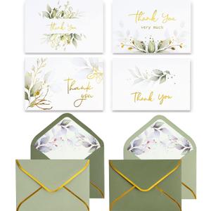 Winoo Design 100 PK Luxurious Gold Thank You Cards with Envelopes Bulk Sage Green - 5x3.5 Inches Wedding Thank You Notes Baby Shower Greenery Bridal Shower Small Business Winoo Design 100 PK Luxurious Gold Thank You Cards with Envelopes Bulk Sage Green - 5x3.5 Inches Wedding Thank You Notes Baby Shower Greenery Bridal Shower Small Business