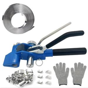Banding Strapping Kit with Strapping Tensioner Tool, 100 ft Length 304 Stainless Steel Banding,100pcs Steel Buckles, Pair of Cut-Resistant Gloves, Complete Packaging Strapping Solution