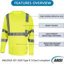 Safety Shirt Long Sleeve High Visibility Reflective Breathable T Shirt for Work Warehouse Construction Class 3 (X-Large)