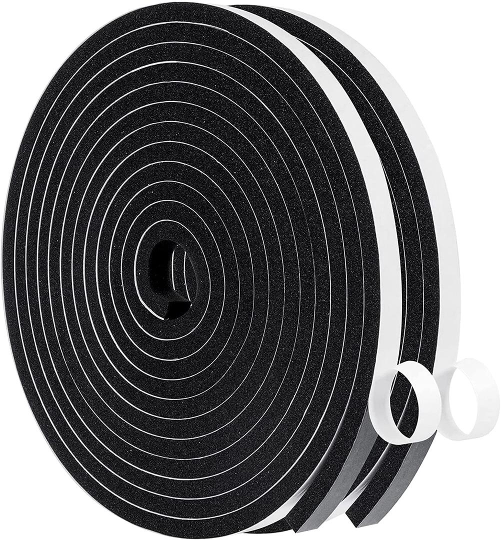 MAGZO Weather Stripping Door Seal, 3/8 Inch Wide X 1/4 Inch Thick Adhesive Foam Tape Soundproof Weatherstripping for Windows, 2 Rolls Total 26FT Black