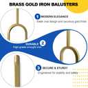 44" Brass Gold Wrought Iron Oval Balusters for Staircase Interior, 1/2" Square Hollow Iron Spindles, Decorative Stair Railing, Pack of 10