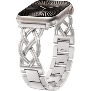 TOYOUTHS Dressy Bracelet Compatible with Apple Watch Bands 38/40/41/42/44/45/46/49mm Women, Celtic Stainless Steel Metal Fancy Nice Pretty Strap for iWatch Series 11 10 9 8 7 6 5 4 Ultra/SE 3 2 1 (Starlight)