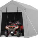 10 x 15 ft Portable Carport, Storage Shed with Heavy Duty Waterproof Tarp & 2 Roll-Up Zipper Doors, Ideal Tent for Motorcycles, Bikes, Garden Tools, and Firewood