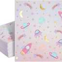 BLUE PANDA 50 Pack Galaxy Space Napkins for Girls Outer Space Birthday Party Supplies (Pink, 5 In)