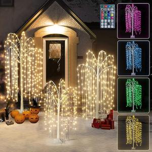 Lamerge 3pcs Lighted Willow Tree Decorations,4FT+5FT+6FT Colorful Birch Tree RGB LED Trees with Remote,Weeping Willow Tree Indoor/Outdoor Lighted Christmas Tree Decorations for Yard