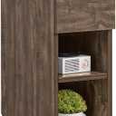 SoBuy Narrow Nightstand Slim Bedside Table with Drawer and Open Shelf, Skinny Modern Nightstand for Bedroom, Compact Side Table for Tight Corners and Small Spaces, Brown FBT111-SN