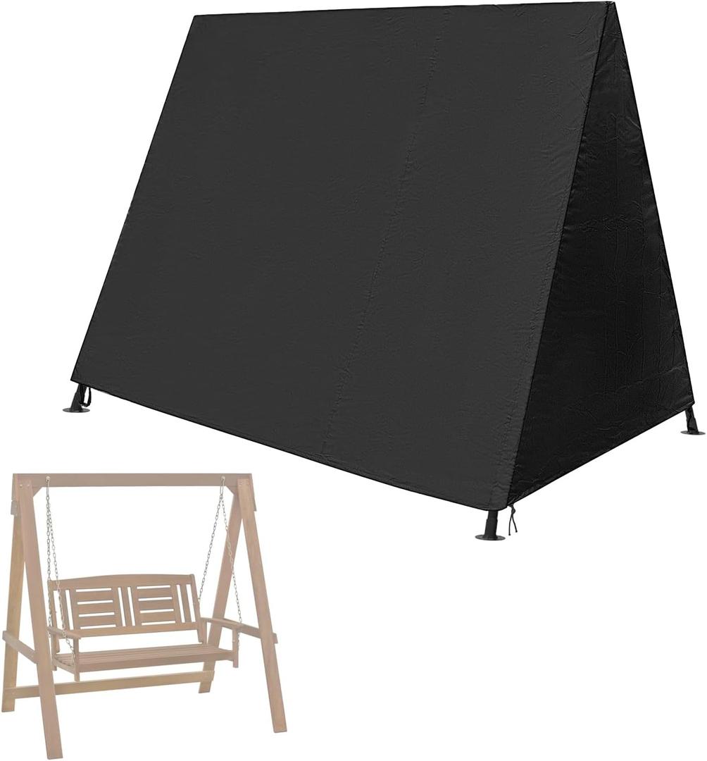 Outdoor Swing Cover, A-Frame Patio Swing Protector, Swing Covers for Outdoor Patio Swing 3 Seater,Patio Swing Chair Cover (Black, Medium)