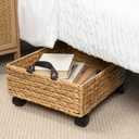happimess BSK2014A Adaline 18.11" Classic Farmhouse Handwoven Hyacinth Rectangular Underbed Storage Bin with Wheels and Handles for Storage and Decoration in Bathroom, Bedroom, Entryway, Natural