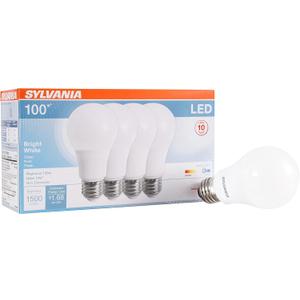 SYLVANIA LED Light Bulb, 100W Equivalent A19, Efficient 14W, Frosted Finish, 1500 Lumens, Bright White - Pack of 4 (78102) SYLVANIA LED Light Bulb, 100W Equivalent A19, Efficient 14W, Frosted Finish, 1500 Lumens, Bright White - Pack of 4 (78102)