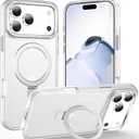 Magnetic for iPhone 17 Pro Max Case with Ring Stand, [10 FT Drop Protection] Translucent Matte Back Shockproof Phone Case for iPhone 17 Pro Max 6.9'', Frosted White