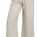 ANRABESS Women Linen Pants Casual Loose High Waist Boho Wide Leg Cropped Palazzo Beach Pants Summer Outfits 2025 Trendy (Small, Beige)