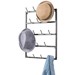 MyGift 5 Tier Modern Matte Black Metal Hat Rack for Wall, Entryway Organizer Hat, Scarves, Key Holder Hanger with 18 Hooks