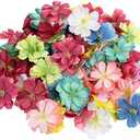 AUEAR, 50 Pack Artificial Silk Cherry Blossom Flowers Heads Craft Fake Peony Daisy Decor for Bridal Hair Clips Headbands Dress DIY Accessories Wedding Party Decorative (Mix Color)