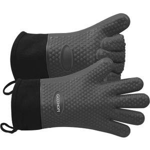 GEEKHOM BBQ Gloves Heat Resistant Oven Mitts - Silicone Grilling Gloves with 13.7" Arm Protection - Waterproof Pot Holder Non-Slip for Men & Women, Kitchen Outdoor Cooking, Baking, Camping, Gray (One Size Fits Most)