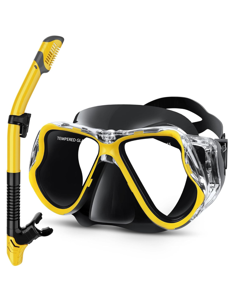 Greatever Dry Snorkel Set,Panoramic Wide View,Anti-Fog Scuba Diving Mask,Professional Snorkeling Gear