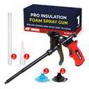 Pro Spray Foam Gun, (8 inch) PTFE (Teflon) Coated Non-Stick, Adjustable Flow Control Dial, Ergonomic Handle, Universal Screw Top Can Adapter, Long Reach Barrel, Includes Nozzle Set