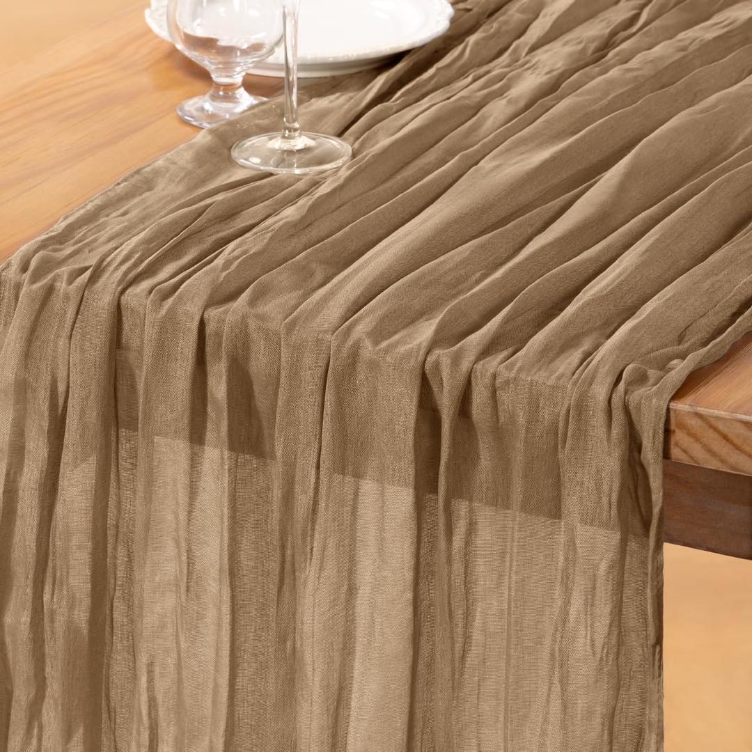 DeZerlor Nude Cheesecloth Table Runner Spring Easter Table Runner Boho Gauze 120 Inches Coffee Cheese Cloth Table Decor for Wedding Bridal Baby Shower Parties