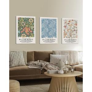 William Morris Wall Art Set of 3 Vintage Botanical Wall Decor Nature Flower Exhibition Posters Retro Plant Canvas Prints Paintings for Living Room Bedroom Kitchen 16x24 Inch Framed (Light)