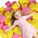 24PCS Foam Cubes 5"x5"x5"- Foam Pit Blocks Set, Soft Stacking Blocks for Indoor Games,Trampolines, Gymnastics, Parkour & Action Sport (Pink and Yellow)