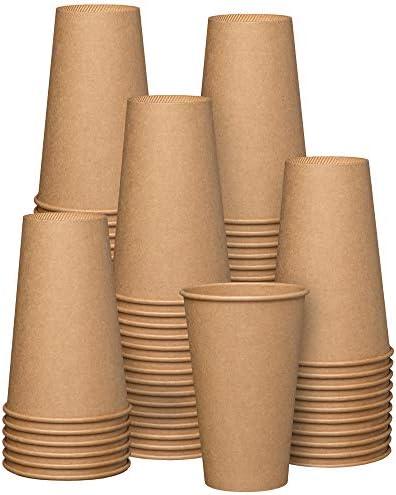GUSTO [100 Count Kraft Disposable Paper Cups, Hot Coffee Cups Brown Unbleached - Eco-Friendly Cups (16 oz. - Kraft)