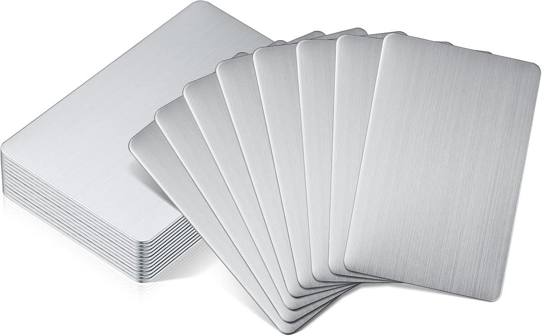 12 Pieces 304 Stainless Steel Metal Business Cards Blank Steel Laser Engraving Stainless Cards for House Office Customer DIY Gift Plate, 86 x 54 mm(0.5 mm)