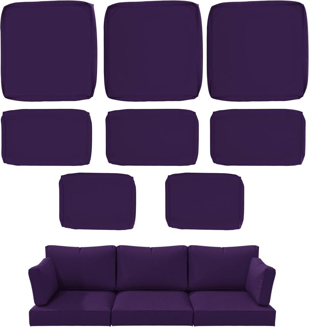 8 Pcs Outdoor Patio Cushion Covers, Replaceable Waterproof Furniture Covers, Outdoor Non-Slip Covers with Zippers, Covers Only, Purple