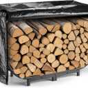 Facka 40 Inch Heavy Duty Firewood Rack Outdoor with Cover, Waterproof Log Storage for Fireplace, Indoor & Outdoor Metal Wood Holder, Rustproof