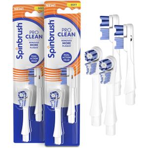 Spinbrush New PRO Clean Replacement Heads, Electric Toothbrush Refills, Soft Bristles, 4 Count