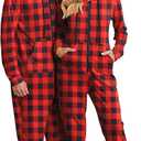 Ekouaer Christmas Onesie for Couples Zipper Hooded Adult Matching Onesie Pajamas with Pockets