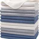 POLYTE Premium Microfiber Kitchen Dish Hand Towel Waffle Weave 12 Pack (16x28 in, Dark Blue, Gray, Off White)