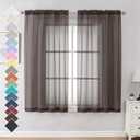 OVZME 2 Panels Sheer Curtains 63 Inches Long Light Weight Soft Voile Drapes, Window Curtain Sheers Elegant Rod Pocket Top for Basement Kitchen Bedroom Living Room, Each is 42W x 63L, Brown Chocolate