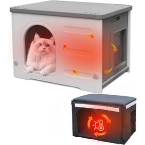 Insulated Cat House Outdoor Weatherpoof Plastic Cats Houses with Escape Door Indoor Waterproof Feral/Pet Cat Shelter Outside for Puppy, Rabbit for Winter